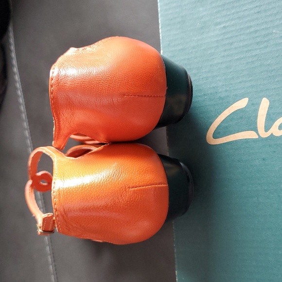 Clarks Orange Leather Heel Sandals Strappy Ankle Straps Halloween Witch Shoe? - Picture 13 of 15